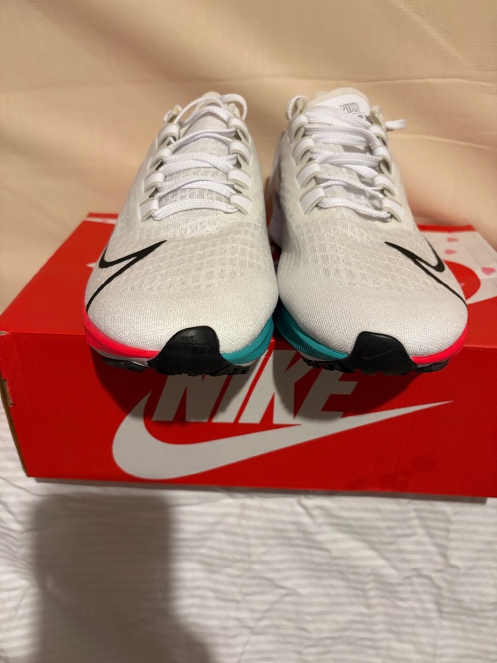 Nike White Running Shoes with Black Swoosh and Teal/Pink Accents Air Pegasus 37